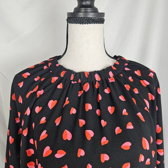 Ann Taylor Blouse Women Medium Black Pink Heart Print Long Sleeve Casual Top - Picture 2 of 8